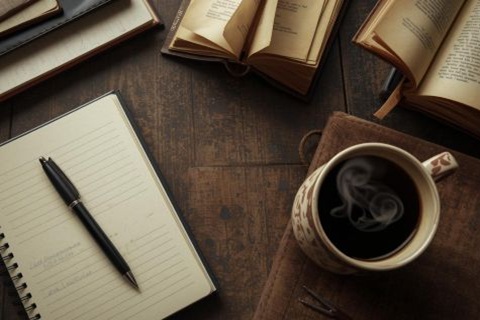 Scrivania con quaderno e libri (immagine creata con AI) Scrivania con quaderno e libri (immagine creata con AI)